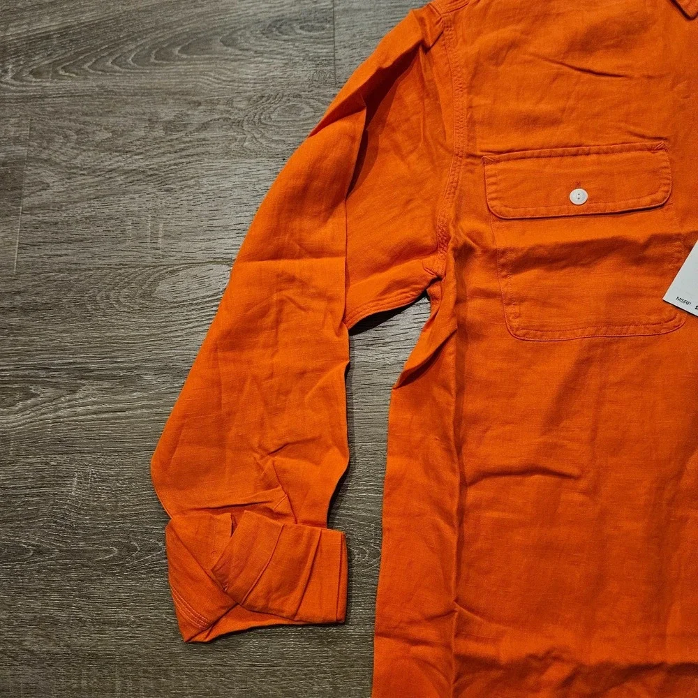 Polo Ralph Lauren Mens Large Solid Orange Button Up SS Linen Silk Workshirt